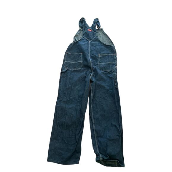y2k Vintage Dickies Dark Wash Heavyweight Denim Blue Jean Overalls Size 42x32 - Picture 2 of 7
